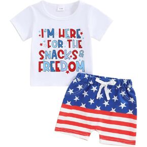 Hekkomird Baby Boy 4th of July Outfits Cute Letter Short Sleeve T-shirt Top Elastic Shorts Toddler Summer Clothes