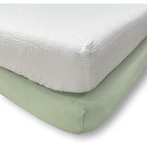 Levtex Baby - Cloud Muslin Sheet Set Crib Fitted Sheet - Fits Standard Crib and Toddler Mattress - Solid - Sage and White - Nursery Accessories - 100% Cotton