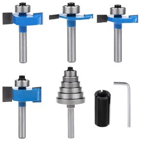 Router Bit Set 7 Piece with Bearings, Woodworking Groove Cutting Tools, 1/4 Inch Shank Trim Router Bits, Professional Cabinet Door Edge Forming Kit with Storage Case