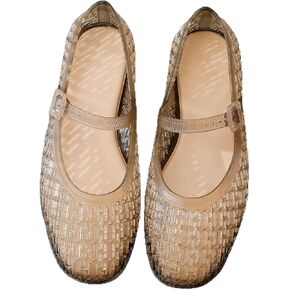 Jelly Mesh Ballet Flats for Women, Jellies Mary Jane Flats, Clear Jelly Ballet Flats, Dress Shoes Lightweight Breathable Low Top Buckled Strap No Slip Waterproof Ballerina Shoes Summer Beach Party