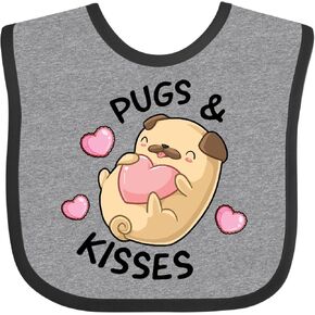 inktastic Valentines Day Pugs & Kisses with Hearts Baby Bib