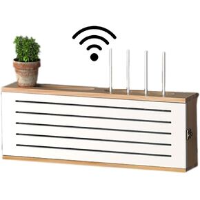ngddf2haa Wireless Network Organizer Solid Wood Router Rack Wire Shielding Box Set-Top Box Router Storage Box Wireless WiFi Rack No Punching (Size: 67.5x10x20cm) (52.5x10x20cm)