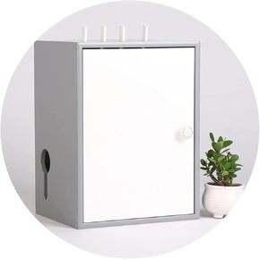 Wireless Router WiFi Storage Box Wooden Brown Large Set-top Box Rack Household Hub Storage Box (Grey 30 * 24 * 40cm)