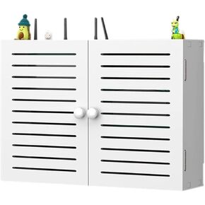 Router Storage Box Wall Hanging, WiFi Storage Box White, Cable Storage Organizer Box, Floating Shelf for Cable Boxes/Routers/Remotes/DVD Players/Game Consoles, Wood Plastic (B)