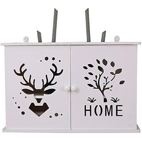 Router Storage Box,Wall Mount WiFi Router Stand Floating Wall Mounted Shelf 2 Tiers Set-top Box Supports Home and Office WiFi Router Adjustable Cable Box Routers (White 48 * 11 * 31.5cm)