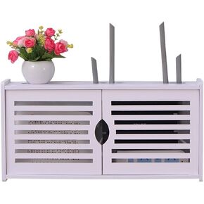 ngddf2haa Router Shelf Router Rack Double Door Bracket Wall Mount Floating Wall Shelf WiFi Storage Box Cable Organizer Box Power Strip Protector Hider (Size : 481224cm)