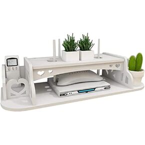 Router Storage Box,Wall Mount WiFi Router Stand Floating Wall Mounted Shelf Storage Wall-Mounted Shelf Bracket Wall-Mounted Floating Holder 2 Tiers Set-top Box Supports (White 60*24*11cm)