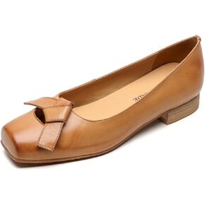 TinaCus Women's Square Toe Genuine Leather Handmade Knot Slip on Comfortable Flat Shoes