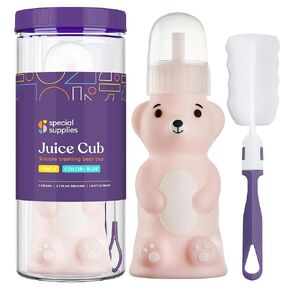 Special Supplies Honey Bear Straw Cup Long Straws, Squeezable Therapy and Special Needs Assistive Drink Container, Spill Proof and Leak Resistant Lid (Pack of 1 Bottle and 3 Straws)