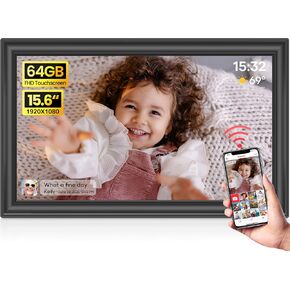 64GB 15.6" Frameo Digital Picture Frame WiFi, Large Electronic Photo Frames 1920 x 1080 IPS FHD Touch Screen, Send Photos from Your Phone from Anywhere, Best Gifts for Parents and Grandparents