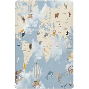 World Map Crib Sheets for Boys and Girls, Fitted Baby Crib Sheets Soft and Breathable Mini Crib Sheets 39 X 27 X Inches