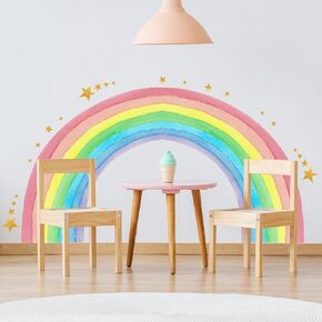 Large Watercolor Rainbow Wall Decals, Colorful Nursery Wall Decor, Peel and Stick Wall Decor for Kids, Toddler Bedroom, Living Room, Playroom