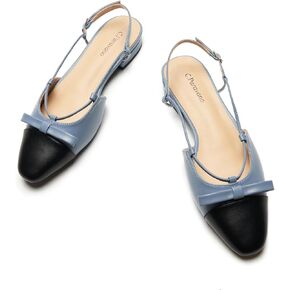 C.Paravano Women's Almond Toe Slingback Flats with Cap, Stylish Comfort Flats for Casual, Dressy, Office Wear