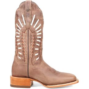 Dan Post Boots Womens Lacey Embroidered Square Toe Casual Boots Mid Calf Low Heel 1-2" - Brown