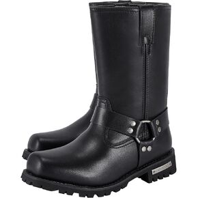 Dream Apparel Women's 8in Harness Boots للدراجات النارية لركوب الخيل ، أحذية راكب الدراجة النارية المربعة ، أحذية سوداء من الجلد الأسود بو ، أحذية العجل الوسطى