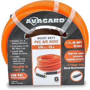 Avagard 3/8 "× 10 'خرطوم الهواء PVC خفيف الوزن ، 300 رطل ، مرنة ، متينة ، الأوزون ، UV- و KINK مع النحاس الصلب 1/4" NPT تركيبات