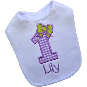 First Birthday Smash Bib for Baby Girl Turning 1 with Custom EMBROIDERED Name