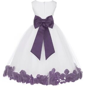 White Tulle Rose Petals Flower Girl Dress Tulle Dress Christening Dress 302T 2