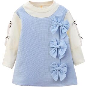 Autumn New Children's Dress Long Sleeve Bow Round Neck Girls' Princess Dress Mesh Girls' Clothing