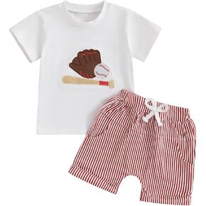 Toddler Baby Boy Summer Clothes Baseball Embroidery Short Sleeve Top and Shorts Set 2Pcs Baseball Outfits