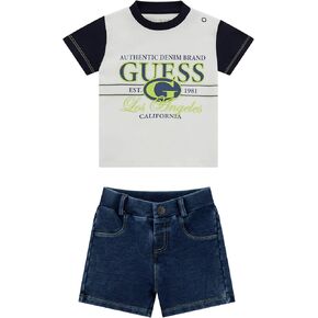 GUESS baby-boys Eco Short Sleeve T-shirt and Knit Denim Shorts Set