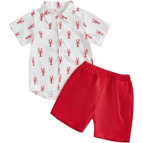 طفل طفل طفل رضيع جراد البحر 2 مساءً Sea Animal Summer Cloths مجموعات زر قصيرة الأكمام أسفل القمصان والسراويل القصيرة
