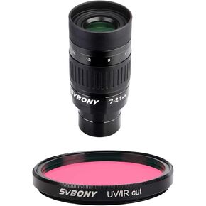 SVBONY SV135 Zoom Eyepiece, Zoom 7 to 21mm 1.25 Inch Telescope Eyepiece Bundle with 2" UV IR Cut Block Filter