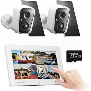 7 "شاشة تعمل باللمس نظام كاميرات الأمن اللاسلكي ، 2PCS الطاقة الشمسية 4MP في الهواء الطلق ، الكاميرات الداخلية في الهواء الطلق ، الكشف عن الحركة ، الرؤية الليلية الملونة ، WIFI 2.4G/5G ، الحديث ثنائي الاتجاه مع بطاقة 128GB SD
