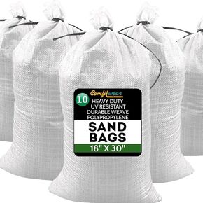 Heavy Duty Durable SandBags Empty Woven Sand Bags Water Resistant UV Protection Polypropylene Sand Bags Ultra Tough Sandbags Hurricane Flooding Protection Gardening Construction (18 x 30, 10 PACK)