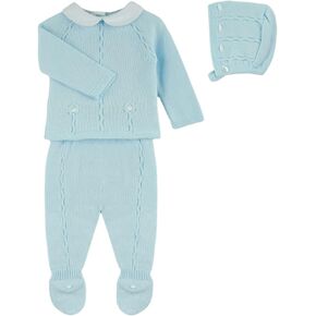 3-Piece Baby Boy Knit Sweater, Footed Pants and Hat Set - Made in Spain