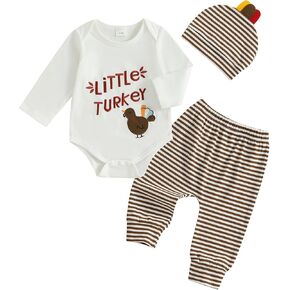 My First Thanksgiving Baby Boy Outfit Infant Little Turkey Hat Bodysuit Pants Newborn 1st Thanksgiving Outfits
