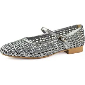Women's Woven Mary Jane Flats, Ballet Buckle Strap Ballerina Flat Women Shoes, Ultra Soft Microfiber Upper, Arch Support, Breathable Comfy Office Daily Casual Shoes for Women