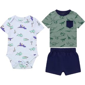 Feidoog Toddler Baby Boy Outsits Summer Stilfits Kids Cotton Short Sleeve T-Shirt & Shorts & Bodysuit Set 3pcs