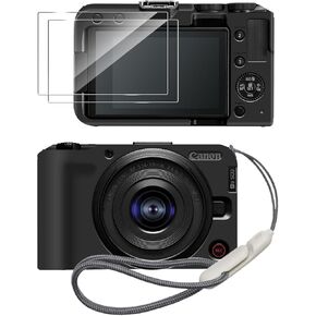 Silicone Case for Canon EOS R50 V Digital Camera with 2PCS Screen Protector and Lanyard Canon EOS R50 V case - Black