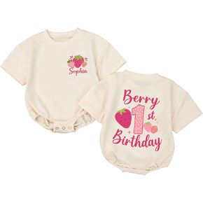 Personalized Berry First Birthday Outfit, 1st Birthday Girl Sweater Romper