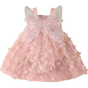 Toddler Baby Girl Butterfly Wings Dress Sleeveless Cute Bow Tulle with Birthday Party Princess Tutu Dresses