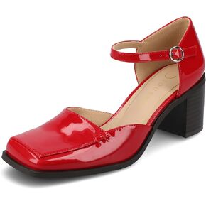 Journee Collection Womens Buckle Strap Open Square Toe Chunky Stacked Block Heel Evangeline Comfort Foam Pumps