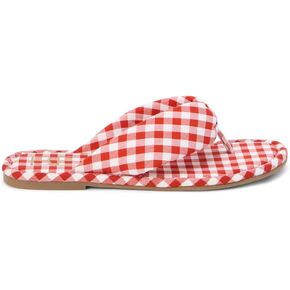 الشاطئ بواسطة Matisse Womens Gidget Gingham Flip Flops Santals Disual - Red