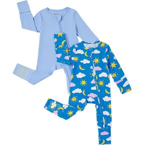 PATPAT Baby Footie Mitten - Supersoft Bamboo Viscose - Unisex Newborn Infant Clothes - 2 Way Zipper Long Sleeve 2pcs
