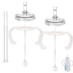 2 Pack Straw Cup Conversion Kit Compatible with Dr Browns Narrow and Narrow Glass Bottles, Spill-Proof Transition Kit with Silicone Straw Nipple, Weighted Straw, Handle