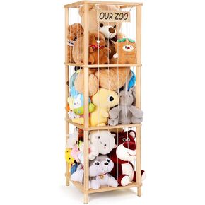 ACEPRUT Wood Stuffed Animal Storage Holder, Space Save Three Tier Vertical Large Stuffed Animal Zoo Organizer for Playroom Bedroom, Toy Storage Birthday Gifts for Kids