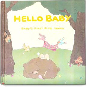 Baby First Year & Memory Book 0-5 Years: Hand-Illustrated Woodland Animals, 75 Photo Slots, Guided Prompts & Ultrasound Page - Gender Neutral Keepsake Gift for New Parents
