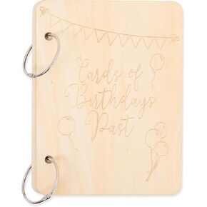 Wood Birthday Greeting Card Holder - Cards Of Birthday Past Keeper,Wooden Cover With Metal Binder,Keepsake Book Album Display Organizer,Birthday Card Postcard Photo Storage
