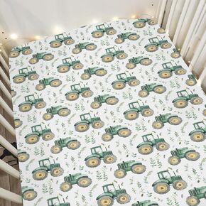 Watercolor Green Tractors Baby Crib Sheets for Boy Girl 52x28 Farm Tractors Soft Snug Fitted Crib Mattress Cover Farm Life Baby Sheet for Standard Crib & Toddler Mattress