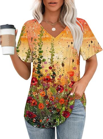 Eyelet Embroidery Tops for Women Oversized V Neck Summer Casual Dressy Shirts Short Sleeve Dressy Loose Fit Blouse in Saudi Arabia