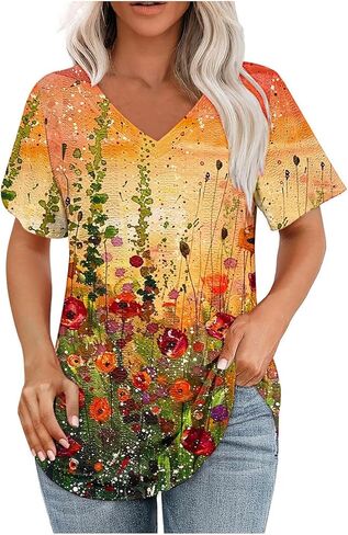 Eyelet Embroidery Tops for Women Oversized V Neck Summer Casual Dressy Shirts Short Sleeve Dressy Loose Fit Blouse in Saudi Arabia