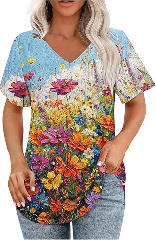 Eyelet Embroidery Tops for Women Oversized V Neck Summer Casual Dressy Shirts Short Sleeve Dressy Loose Fit Blouse in Saudi Arabia