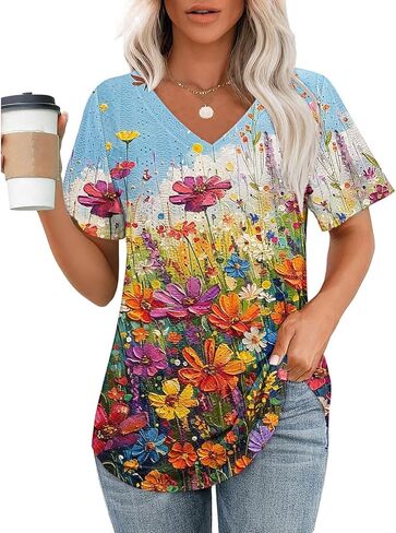 Eyelet Embroidery Tops for Women Oversized V Neck Summer Casual Dressy Shirts Short Sleeve Dressy Loose Fit Blouse in Saudi Arabia