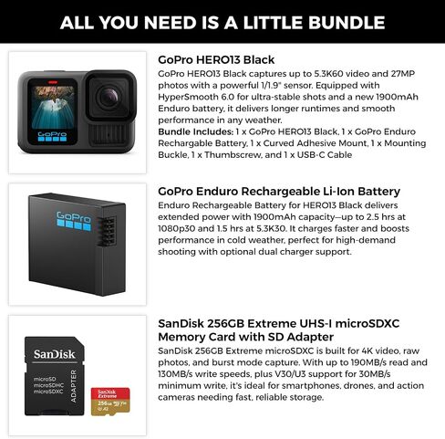 GoPro HERO13 Black in Forest Green with 27MP Photos & 5.3K60 Video Recording, Extra 1900mAh Enduro Battery with High-Efficiency Power Delivery, 128GB Extreme microSDXC Card with SD Adapter Bundle Kit in Saudi Arabia