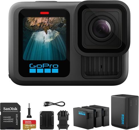 GoPro HERO13 Black in Forest Green with 27MP Photos & 5.3K60 Video Recording, Extra 1900mAh Enduro Battery with High-Efficiency Power Delivery, 128GB Extreme microSDXC Card with SD Adapter Bundle Kit in Kuwait